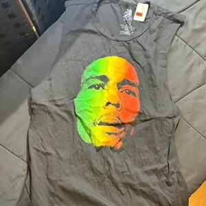 Black Bob Marley  tank top  with Colorful Face Design size L